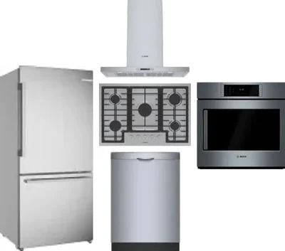 5 Piece Package Includes Refrigerator, Cooktop, Wall Oven, Hood And Dishwasher