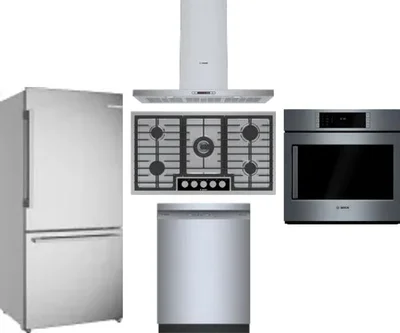 5 Piece Package Includes Refrigerator, Cooktop, Wall Oven, Hood And Dishwasher