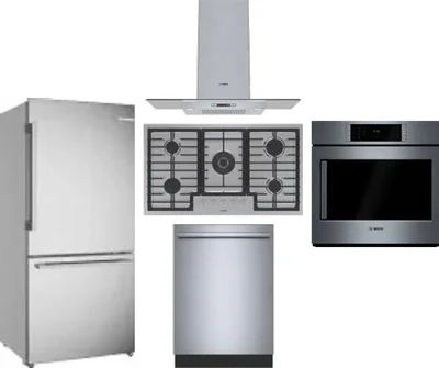 5 Piece Package Includes Refrigerator, Cooktop, Wall Oven, Hood And Dishwasher