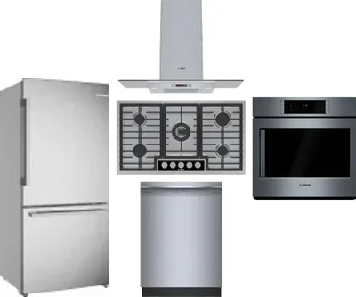 5 Piece Package Includes Refrigerator, Cooktop, Wall Oven, Hood And Dishwasher