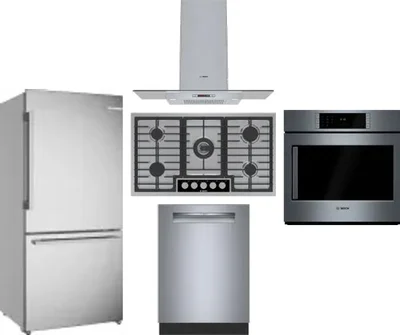 5 Piece Package Includes Refrigerator, Cooktop, Wall Oven, Hood And Dishwasher