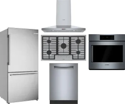 5 Piece Package Includes Refrigerator, Cooktop, Wall Oven, Hood And Dishwasher