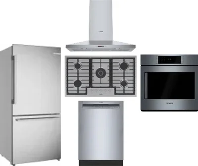 5 Piece Package Includes Refrigerator, Cooktop, Wall Oven, Hood And Dishwasher