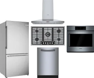 5 Piece Package Includes Refrigerator, Cooktop, Wall Oven, Hood And Dishwasher