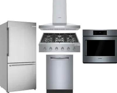 5 Piece Package Includes Refrigerator, Cooktop, Wall Oven, Hood And Dishwasher
