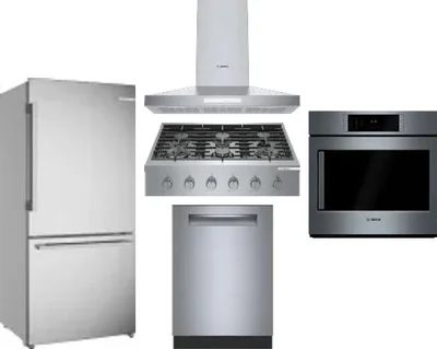 5 Piece Package Includes Refrigerator, Cooktop, Wall Oven, Hood And Dishwasher