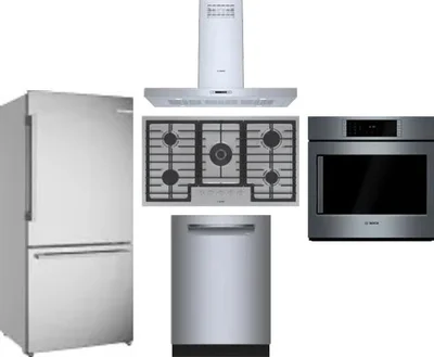 5 Piece Package Includes Refrigerator, Cooktop, Wall Oven, Hood And Dishwasher