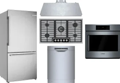 5 Piece Package Includes Refrigerator, Cooktop, Wall Oven, Hood And Dishwasher