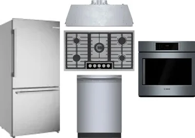 5 Piece Package Includes Refrigerator, Cooktop, Wall Oven, Hood And Dishwasher