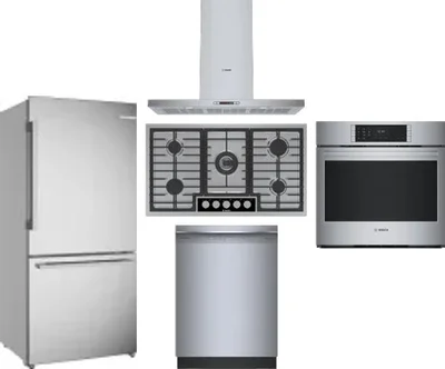 5 Piece Package Includes Refrigerator, Cooktop, Wall Oven, Hood And Dishwasher