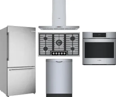 5 Piece Package Includes Refrigerator, Cooktop, Wall Oven, Hood And Dishwasher