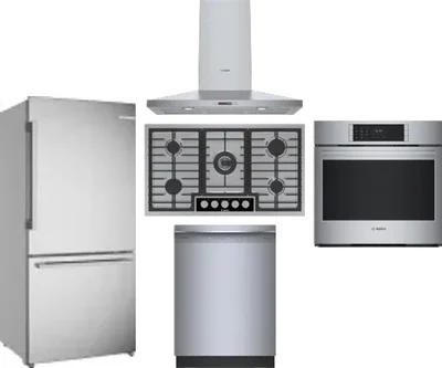 5 Piece Package Includes Refrigerator, Cooktop, Wall Oven, Hood And Dishwasher