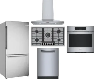 5 Piece Package Includes Refrigerator, Cooktop, Wall Oven, Hood And Dishwasher