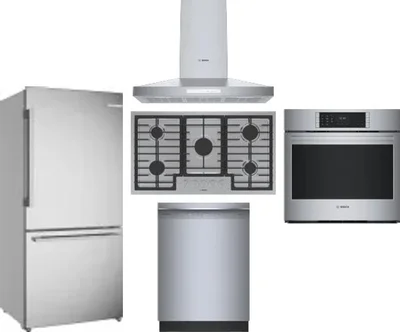 5 Piece Package Includes Refrigerator, Cooktop, Wall Oven, Hood And Dishwasher