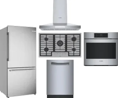 5 Piece Package Includes Refrigerator, Cooktop, Wall Oven, Hood And Dishwasher