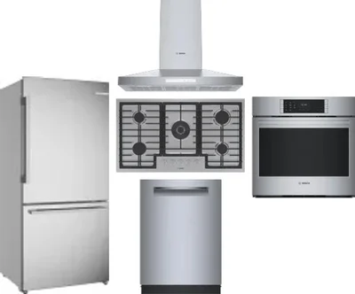 5 Piece Package Includes Refrigerator, Cooktop, Wall Oven, Hood And Dishwasher