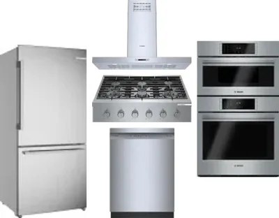 5 Piece Package Includes Refrigerator, Cooktop, Wall Oven, Hood And Dishwasher