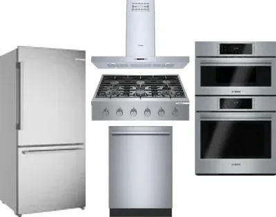 5 Piece Package Includes Refrigerator, Cooktop, Wall Oven, Hood And Dishwasher