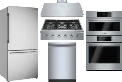 5 Piece Package Includes Refrigerator, Cooktop, Wall Oven, Hood And Dishwasher