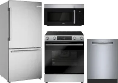 4 Piece Package Includes Refrigerator, Range, Microwave And Dishwasher