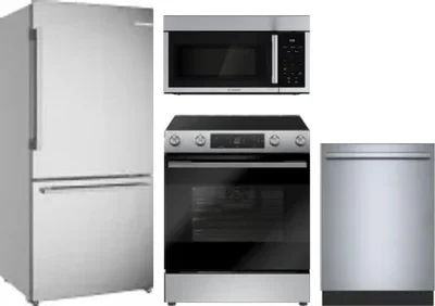 4 Piece Package Includes Refrigerator, Range, Microwave And Dishwasher