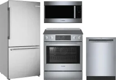 4 Piece Package Includes Refrigerator, Range, Microwave And Dishwasher