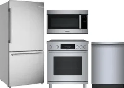 4 Piece Package Includes Refrigerator, Range, Microwave And Dishwasher
