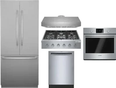 5 Piece Package Includes Refrigerator, Cooktop, Wall Oven, Hood And Dishwasher