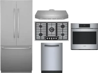 5 Piece Package Includes Refrigerator, Cooktop, Wall Oven, Hood And Dishwasher