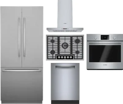 5 Piece Package Includes Refrigerator, Cooktop, Wall Oven, Hood And Dishwasher