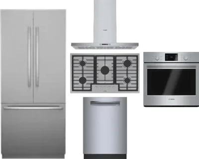 5 Piece Package Includes Refrigerator, Cooktop, Wall Oven, Hood And Dishwasher