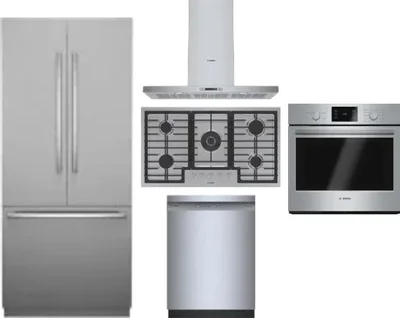 5 Piece Package Includes Refrigerator, Cooktop, Wall Oven, Hood And Dishwasher