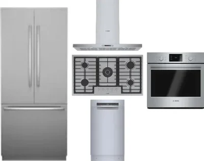 5 Piece Package Includes Refrigerator, Cooktop, Wall Oven, Hood And Dishwasher
