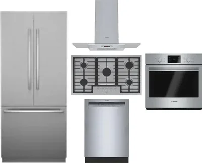 5 Piece Package Includes Refrigerator, Cooktop, Wall Oven, Hood And Dishwasher