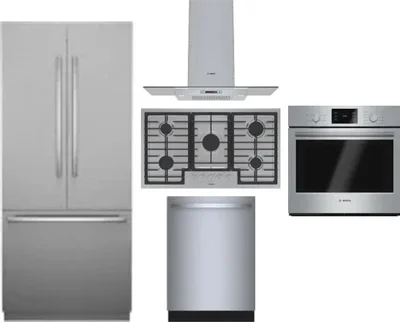 5 Piece Package Includes Refrigerator, Cooktop, Wall Oven, Hood And Dishwasher