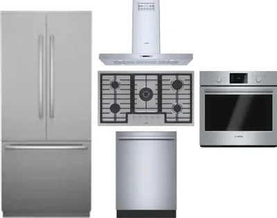 5 Piece Package Includes Refrigerator, Cooktop, Wall Oven, Hood And Dishwasher