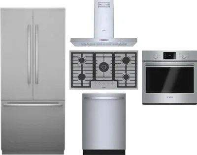 5 Piece Package Includes Refrigerator, Cooktop, Wall Oven, Hood And Dishwasher