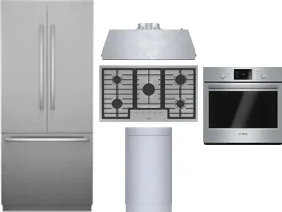 5 Piece Package Includes Refrigerator, Cooktop, Wall Oven, Hood And Dishwasher