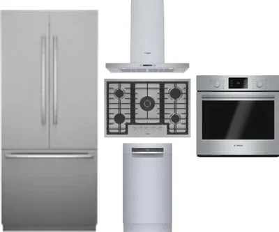 5 Piece Package Includes Refrigerator, Cooktop, Wall Oven, Hood And Dishwasher