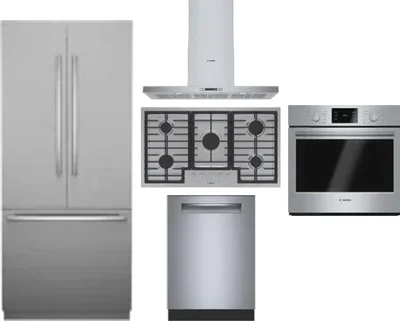 5 Piece Package Includes Refrigerator, Cooktop, Wall Oven, Hood And Dishwasher