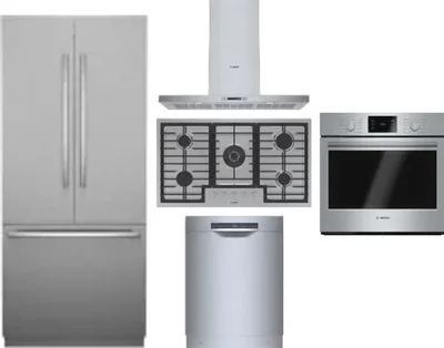 5 Piece Package Includes Refrigerator, Cooktop, Wall Oven, Hood And Dishwasher