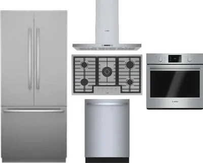 5 Piece Package Includes Refrigerator, Cooktop, Wall Oven, Hood And Dishwasher