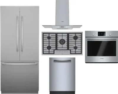 5 Piece Package Includes Refrigerator, Cooktop, Wall Oven, Hood And Dishwasher