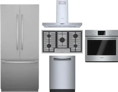 5 Piece Package Includes Refrigerator, Cooktop, Wall Oven, Hood And Dishwasher