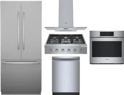 5 Piece Package Includes Refrigerator, Cooktop, Wall Oven, Hood And Dishwasher