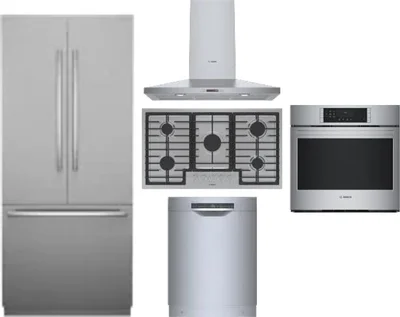 5 Piece Package Includes Refrigerator, Cooktop, Wall Oven, Hood And Dishwasher