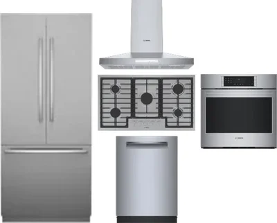 5 Piece Package Includes Refrigerator, Cooktop, Wall Oven, Hood And Dishwasher