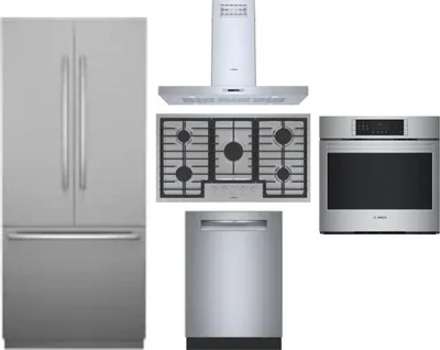 5 Piece Package Includes Refrigerator, Cooktop, Wall Oven, Hood And Dishwasher