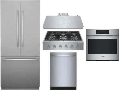 5 Piece Package Includes Refrigerator, Cooktop, Wall Oven, Hood And Dishwasher