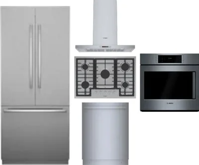 5 Piece Package Includes Refrigerator, Cooktop, Wall Oven, Hood And Dishwasher